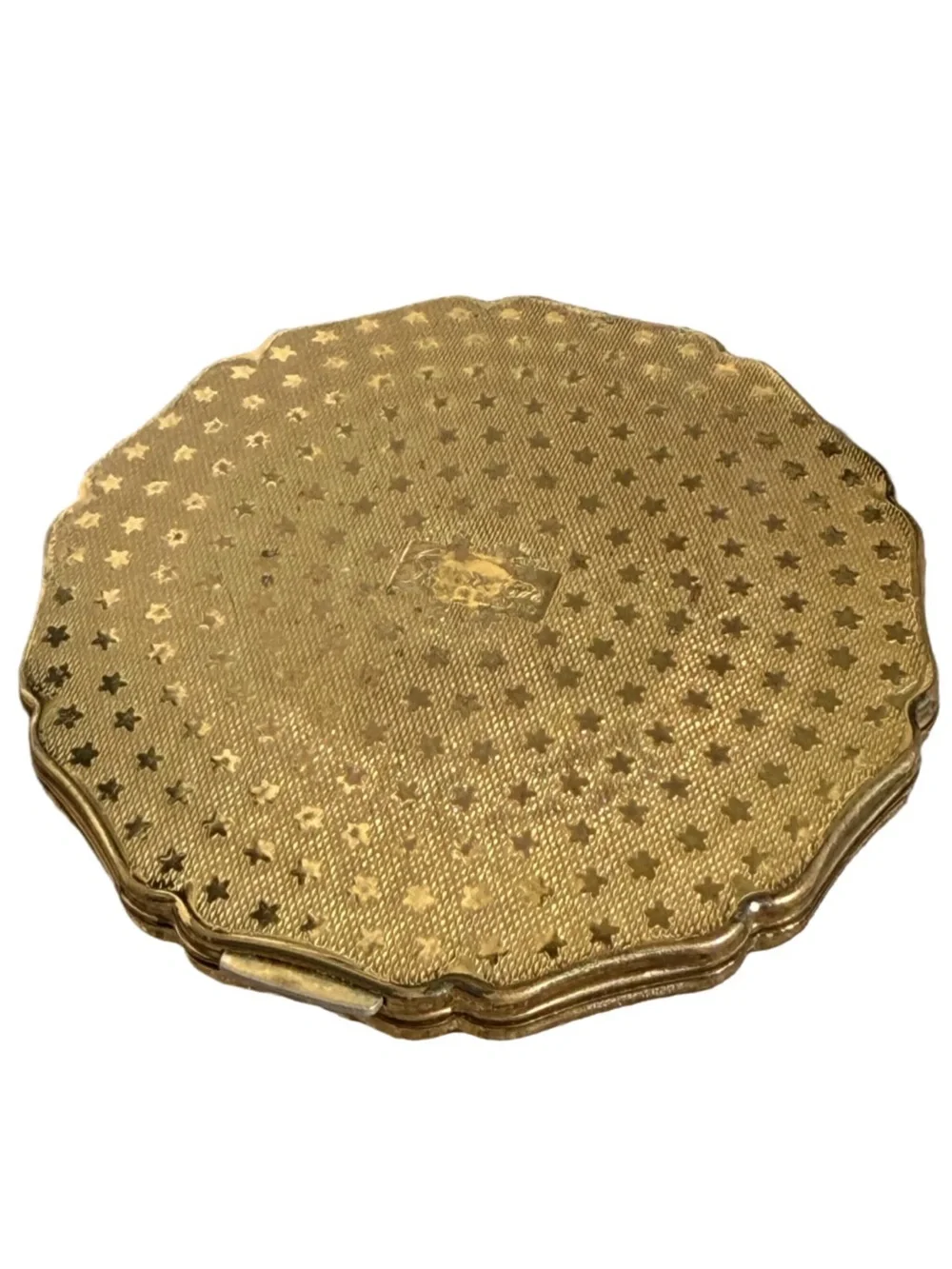 Vintage Mid Century Stratton White Blue Floral Scalloped Edge Compact - Picture 3 of 4